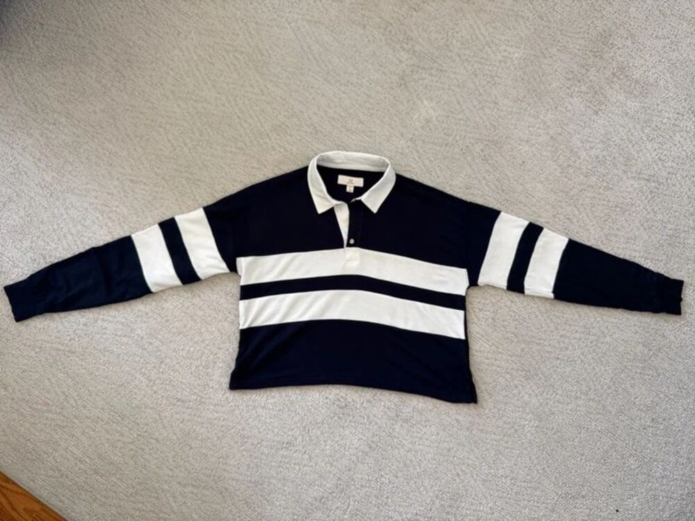 Thread & Supply Rugby Polo Junior M Navy White Striped Long Sleeve